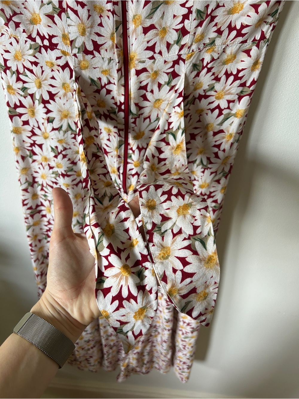 Vintage Floral Daisy Midi Dress in Cream Red and Yellow - Picture 6 of 9